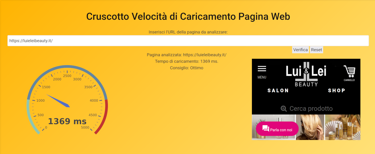 Cruscotto per misurazione velocità pagine web